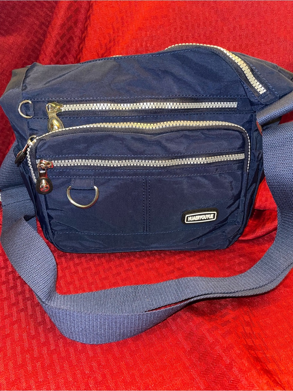 Navy Shoulder Crossbody Bag with Front Zip Pockets